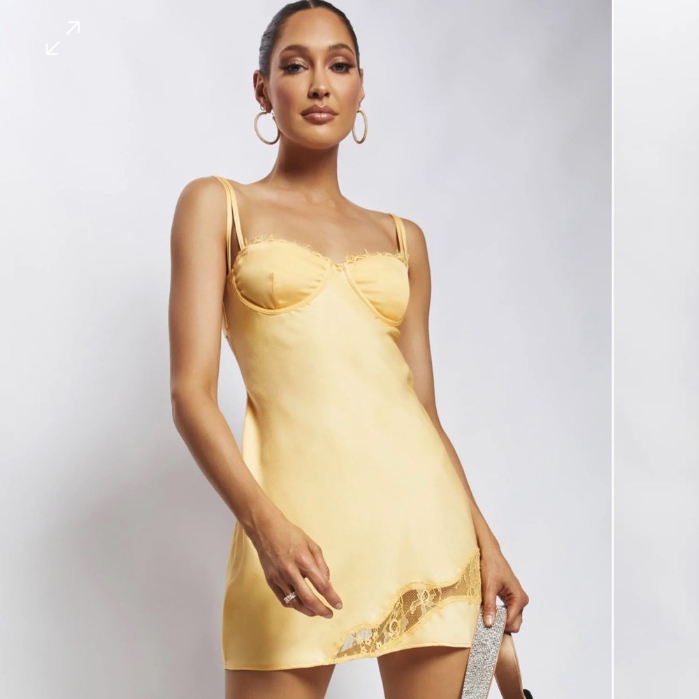 Meshki Yellow Satin Lace Slip Mini Dress - Worn Once, Like New